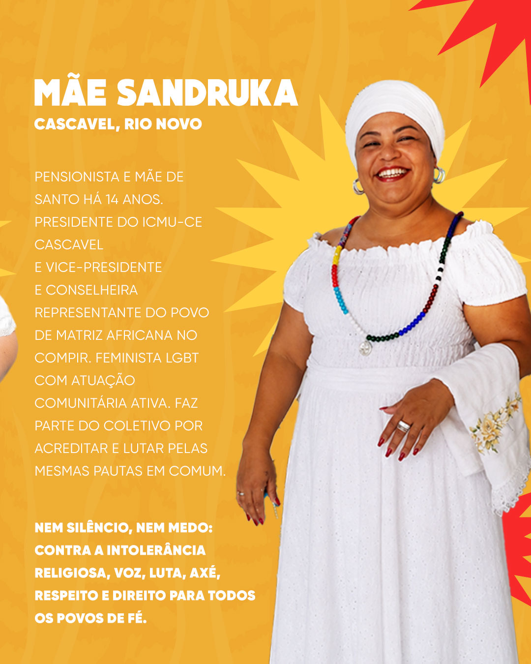 Mãe Sandruka, integrante do Coletivo D Terreiro, Cascavel, Rio Novo